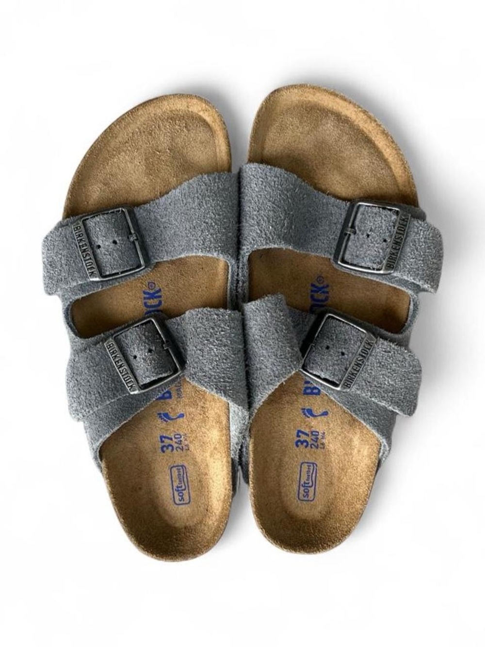 Birkenstock Arizona Grey Suede Soft Footbed Sandals EU 37 Women's 6 Narrow